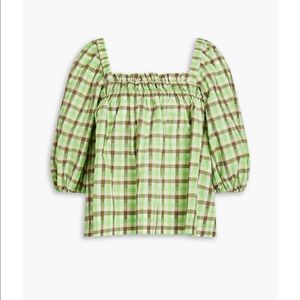 Ganni Green Plaid Top